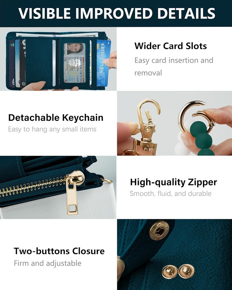 Sunpour Small Wristlet Wallets for Women Keychain Wristlet Wallet RFID Blocking Key Chain Wallet With Zipper Coin Pocket,2 Id Window (Blue-Green) - Image 5